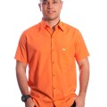 Camisa social masculina de tricoline com detalhe manga curta, laranja