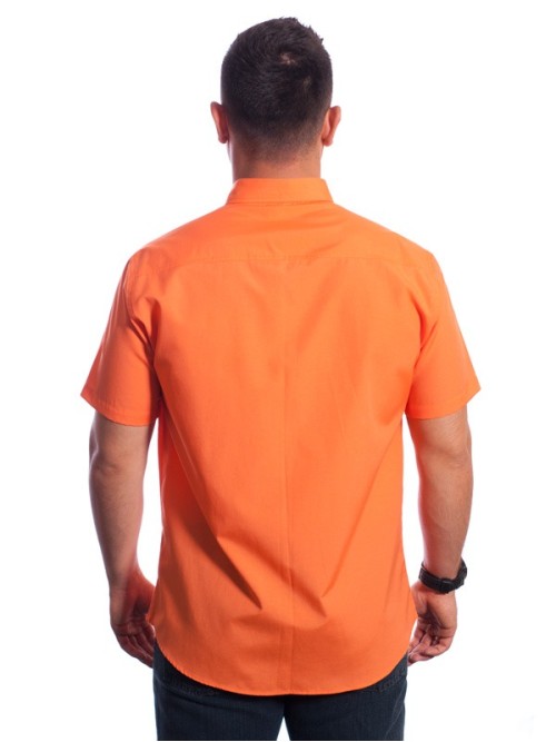 Camisa social masculina de tricoline com detalhe manga curta, laranja Camisa social masculina de tricoline com detalhe manga curta, laranja