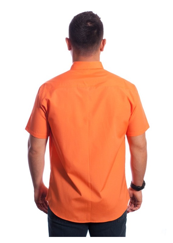 Camisa social masculina de tricoline com detalhe manga curta, laranja