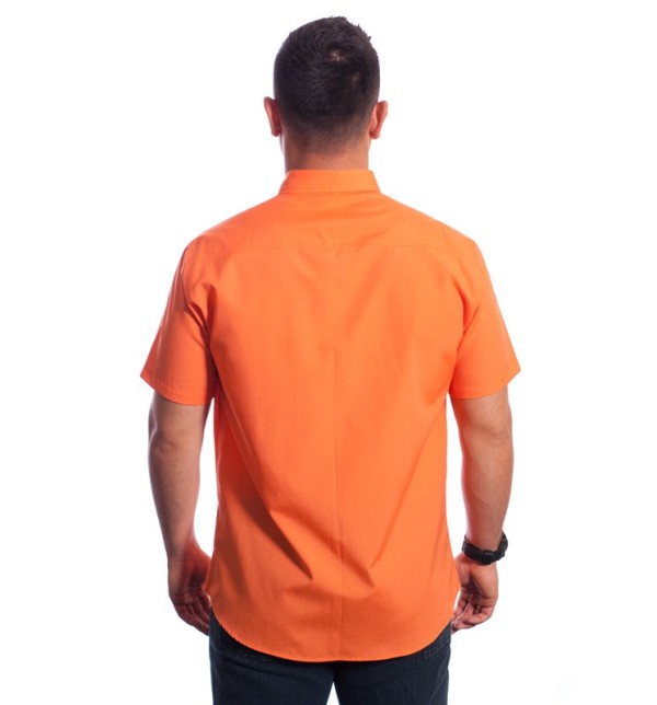 Camisa social masculina de tricoline com detalhe manga curta, laranja