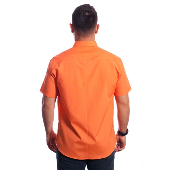 Camisa social masculina de tricoline com detalhe manga curta, laranja Camisa social masculina de tricoline com detalhe manga curta, laranja