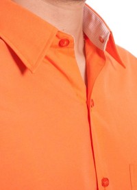 Camisa social masculina de tricoline com detalhe manga curta, laranja