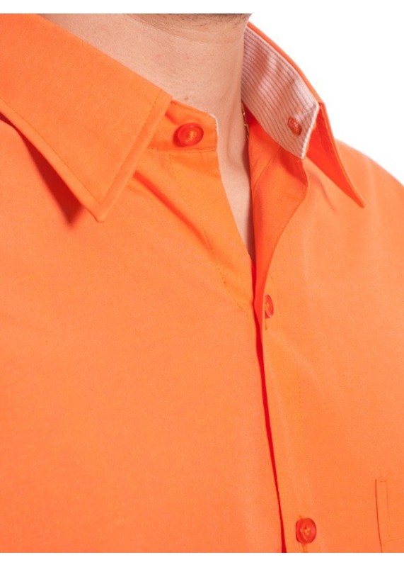 Camisa social masculina de tricoline com detalhe manga curta, laranja