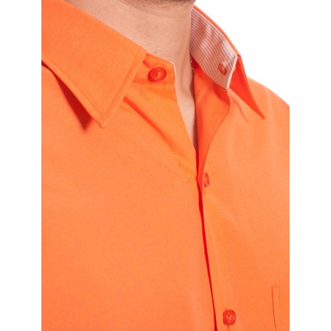 Camisa social masculina de tricoline com detalhe manga curta, laranja Camisa social masculina de tricoline com detalhe manga curta, laranja