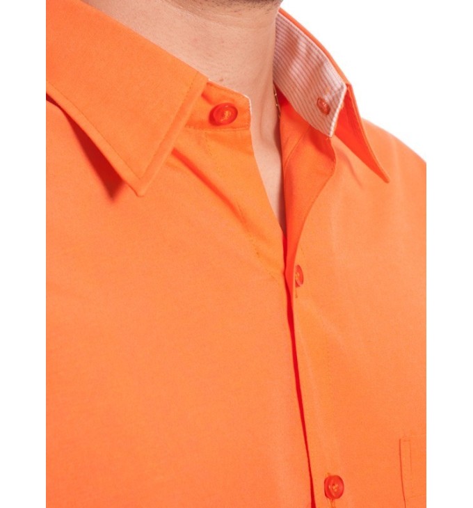 Camisa social masculina de tricoline com detalhe manga curta, laranja Camisa social masculina de tricoline com detalhe manga curta, laranja