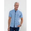 Camisa social masculina de tricoline com detalhe manga curta, azul Camisa social masculina de tricoline com detalhe manga curta, azul