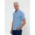 Camisa social masculina de tricoline com detalhe manga curta, azul Camisa social masculina de tricoline com detalhe manga curta, azul