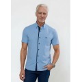 Camisa social masculina de tricoline com detalhe manga curta, azul Camisa social masculina de tricoline com detalhe manga curta, azul