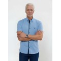 Camisa social masculina de tricoline com detalhe manga curta, azul Camisa social masculina de tricoline com detalhe manga curta, azul