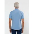 Camisa social masculina de tricoline com detalhe manga curta, azul Camisa social masculina de tricoline com detalhe manga curta, azul