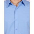 Camisa social masculina de tricoline com detalhe manga curta, azul