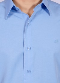 Camisa social masculina de tricoline detalhe manga curta, azul