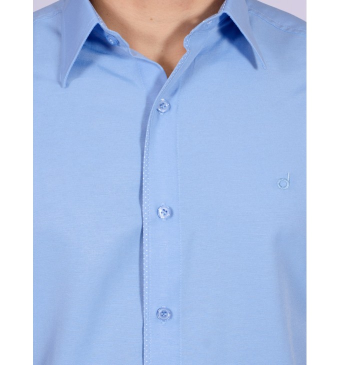 Camisa social masculina de tricoline com detalhe manga curta, azul Camisa social masculina de tricoline com detalhe manga curta, azul