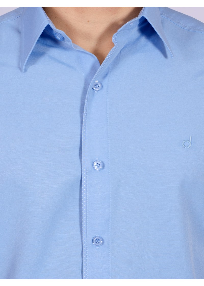 Camisa social masculina de tricoline detalhe manga curta, azul