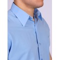 Camisa social masculina de tricoline com detalhe manga curta, azul