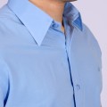 Camisa social masculina de tricoline detalhe manga curta, azul