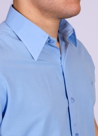 Camisa social masculina de tricoline detalhe manga curta, azul