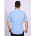 Camisa social masculina de tricoline com detalhe manga curta, azul