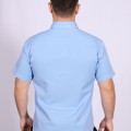Camisa social masculina de tricoline detalhe manga curta, azul
