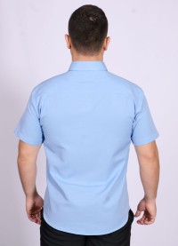 Camisa social masculina de tricoline detalhe manga curta, azul