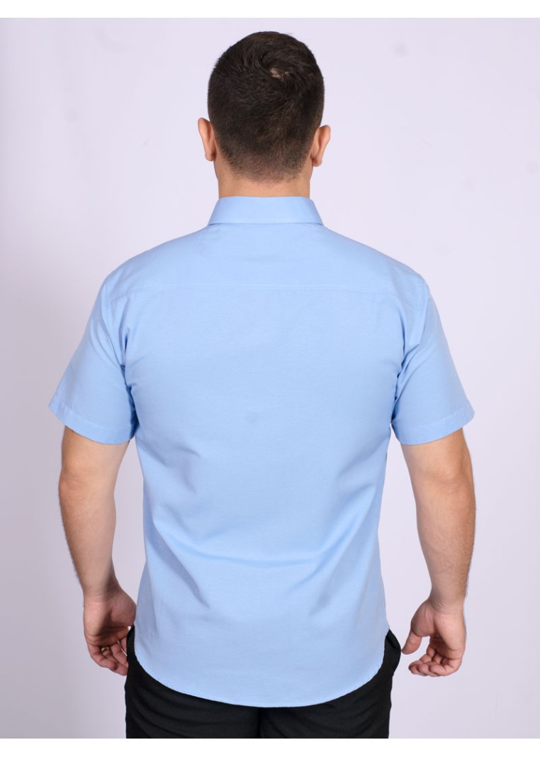 Camisa social masculina de tricoline detalhe manga curta, azul