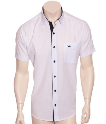 Camisa social masculina de tricoline com detalhe manga curta, branca