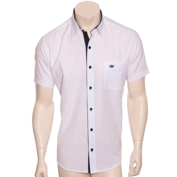 Camisa social masculina de tricoline com detalhe manga curta, branca