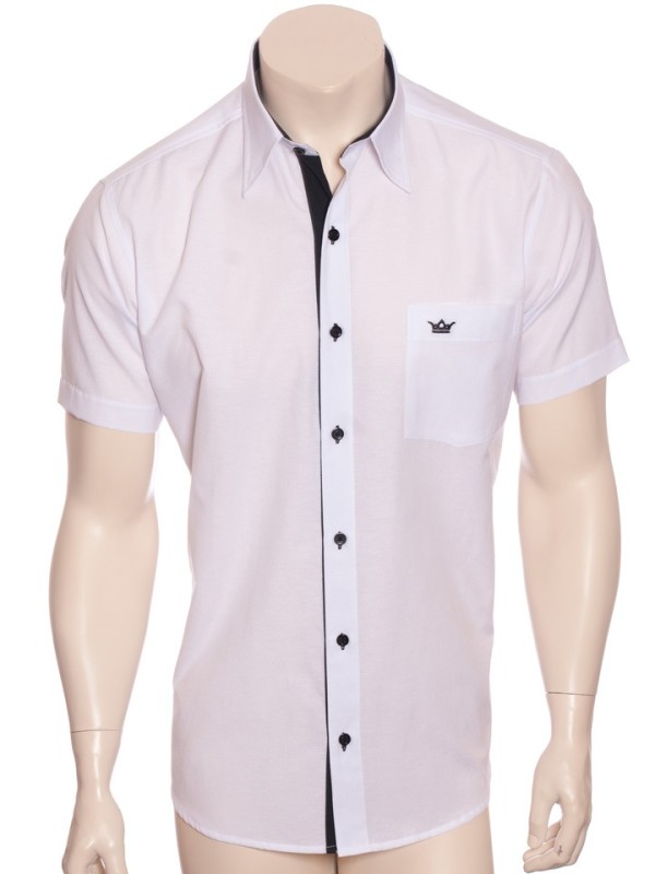 Camisa social masculina de tricoline com detalhe manga curta, branca