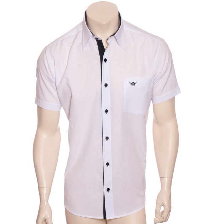 Camisa social masculina de tricoline com detalhe manga curta, branca Camisa social masculina de tricoline com detalhe manga curta, branca
