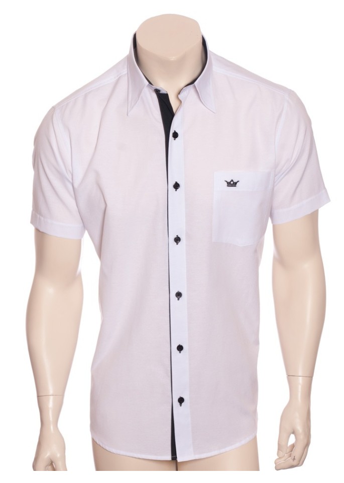 Camisa social masculina de tricoline com detalhe manga curta, branca
