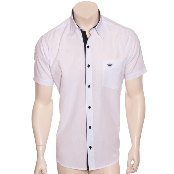 Camisa social masculina de tricoline com detalhe manga curta, branca