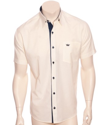 Camisa social masculina de tricoline com detalhe manga curta, palha