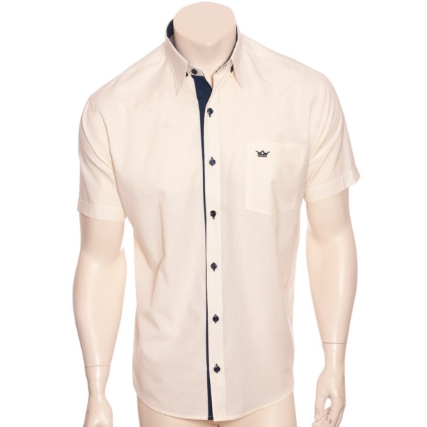 Camisa social masculina de tricoline com detalhe manga curta, palha