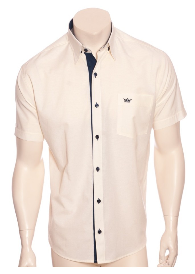 Camisa social masculina de tricoline com detalhe manga curta, palha