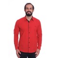 Camisa masculina de tricoline manga longa com detalhe de bolinha, vermelha