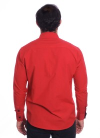 Camisa masculina de tricoline manga longa com detalhe de bolinha, vermelha