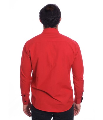 Camisa masculina de tricoline manga longa com detalhe de bolinha, vermelha