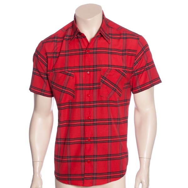 Camisa xadrez vermelha com linhas masculinas manga curta