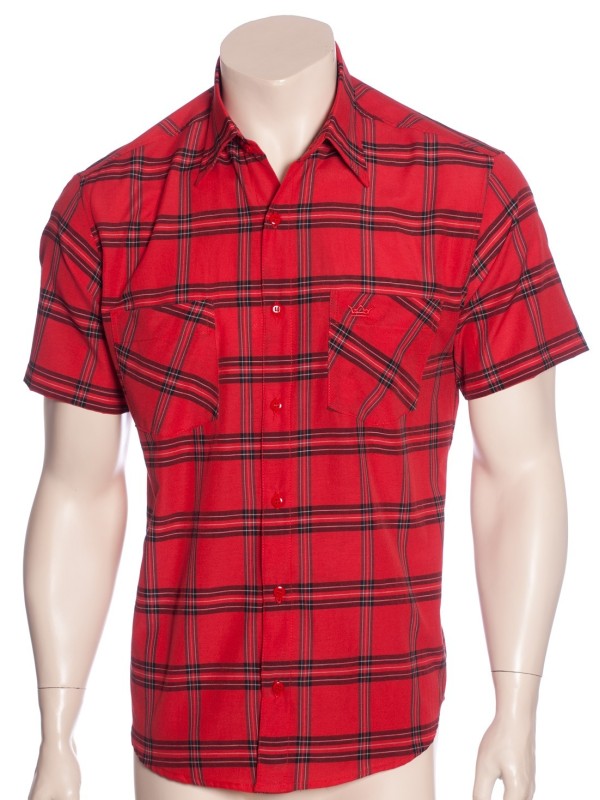 Camisa xadrez vermelha com linhas masculinas manga curta