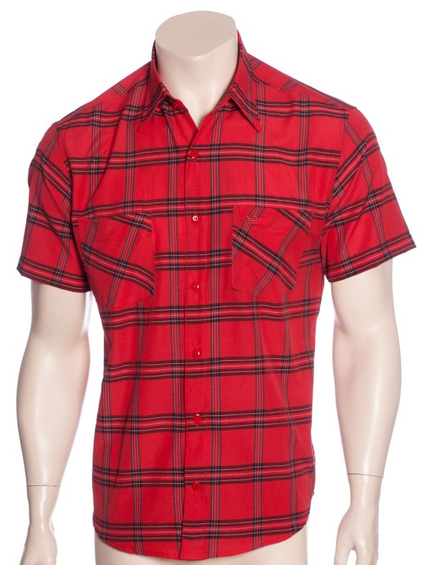 Camisa xadrez vermelha com linhas masculinas manga curta Camisa xadrez vermelha com linhas masculinas manga curta