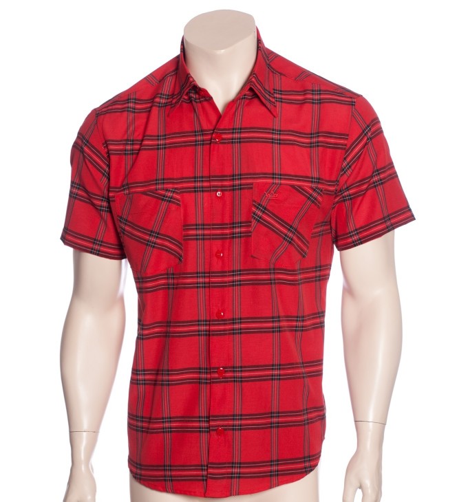 Camisa xadrez vermelha com linhas masculinas manga curta Camisa xadrez vermelha com linhas masculinas manga curta