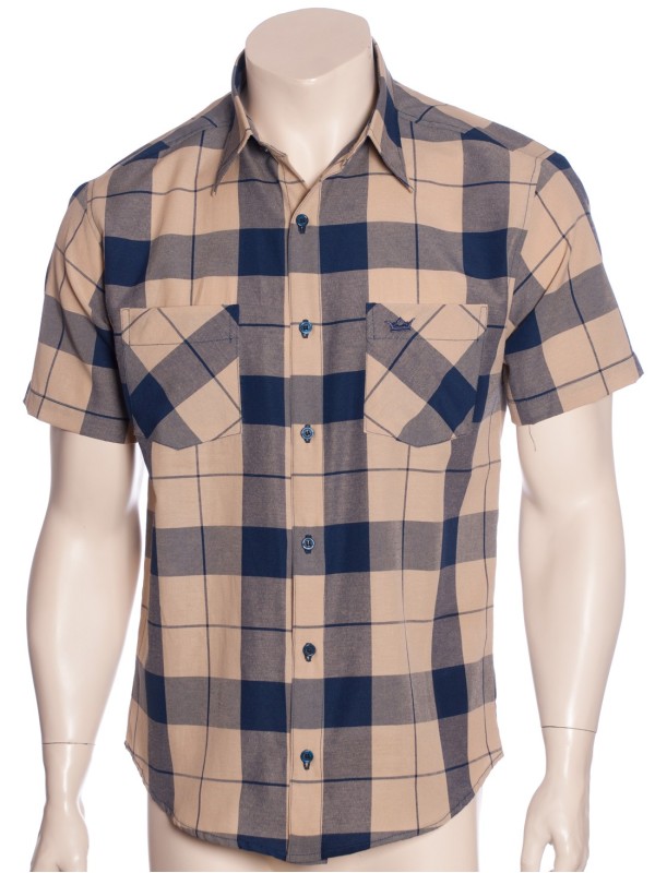 Camisa xadrez bege com marinho masculina manga curta Camisa xadrez bege com marinho masculina manga curta
