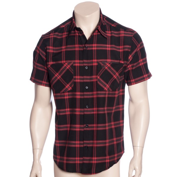 Camisa xadrez preta masculina manga curta