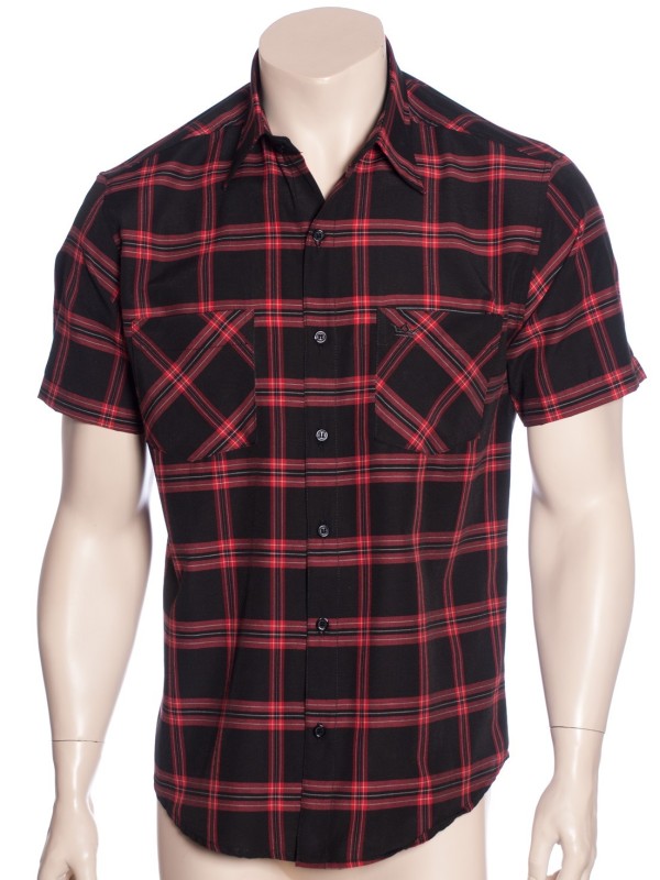 Camisa xadrez preta masculina manga curta