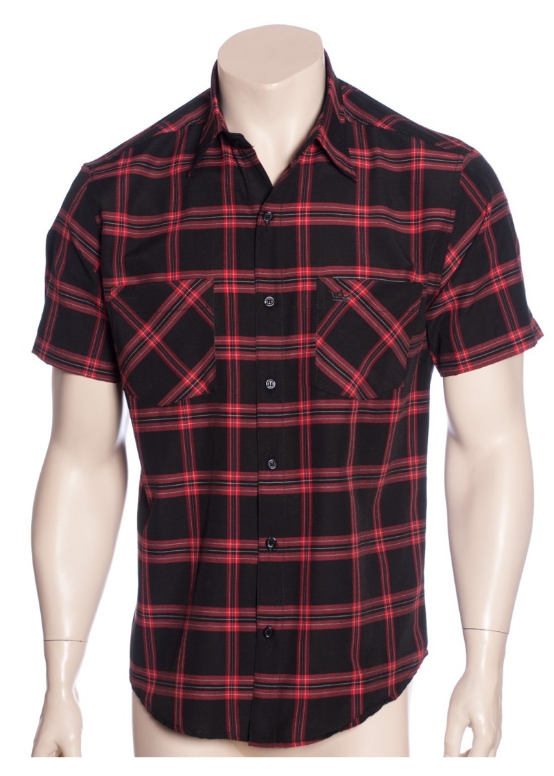 Camisa xadrez preta masculina manga curta