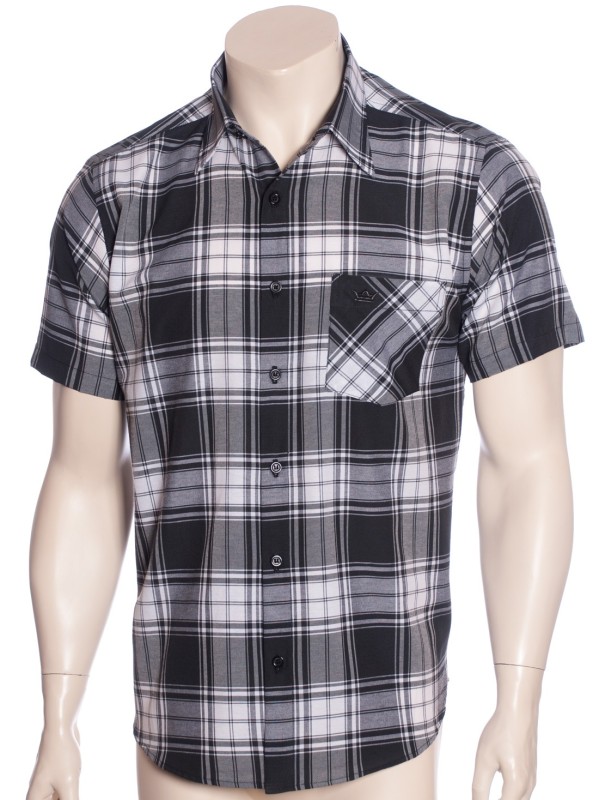 Camisa xadrez preta masculina manga curta