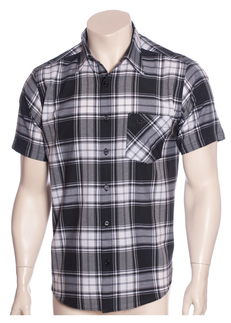 Camisa xadrez preta masculina manga curta