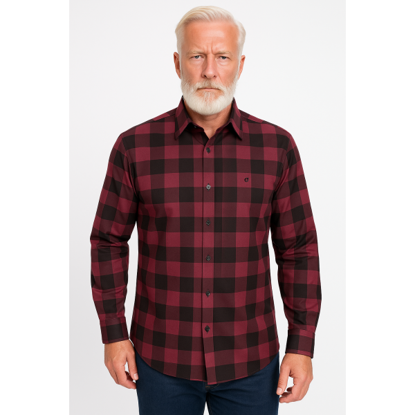 Camisa Xadrez Vermelha e Preta Manga Longa