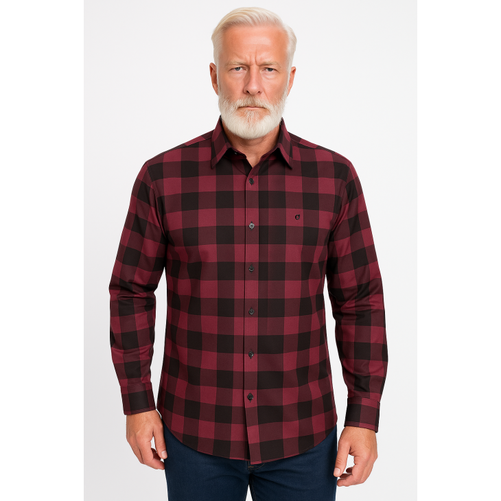 Camisa Xadrez Vermelha e Preta Manga Longa