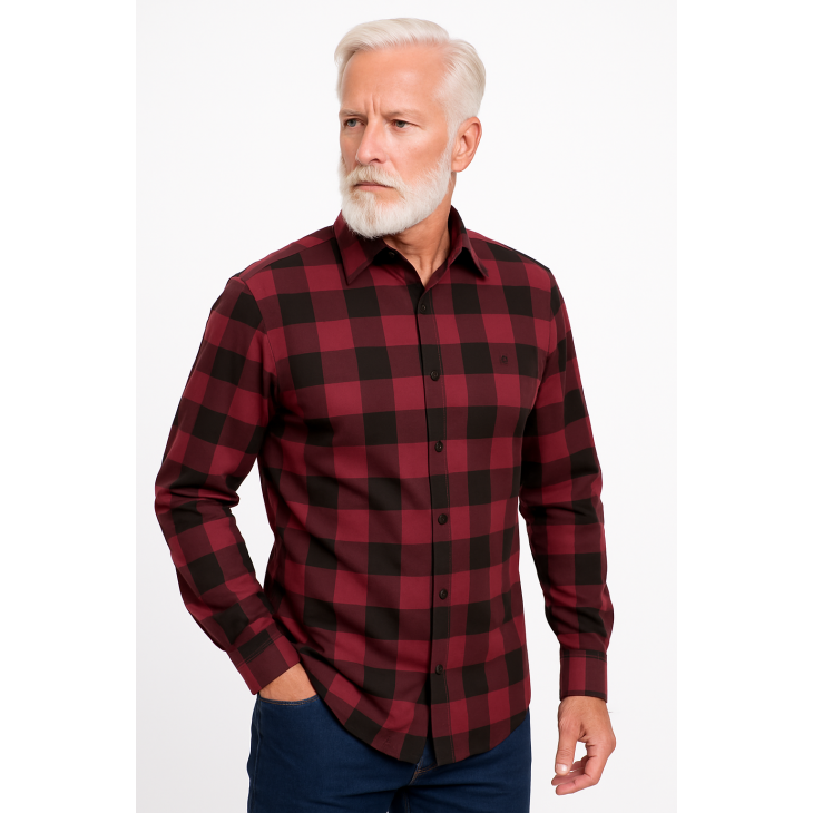 Camisa Xadrez Vermelha e Preta Manga Longa